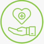 hand holding medical heart circle icon green