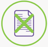 purple document with green X mark circle icon green