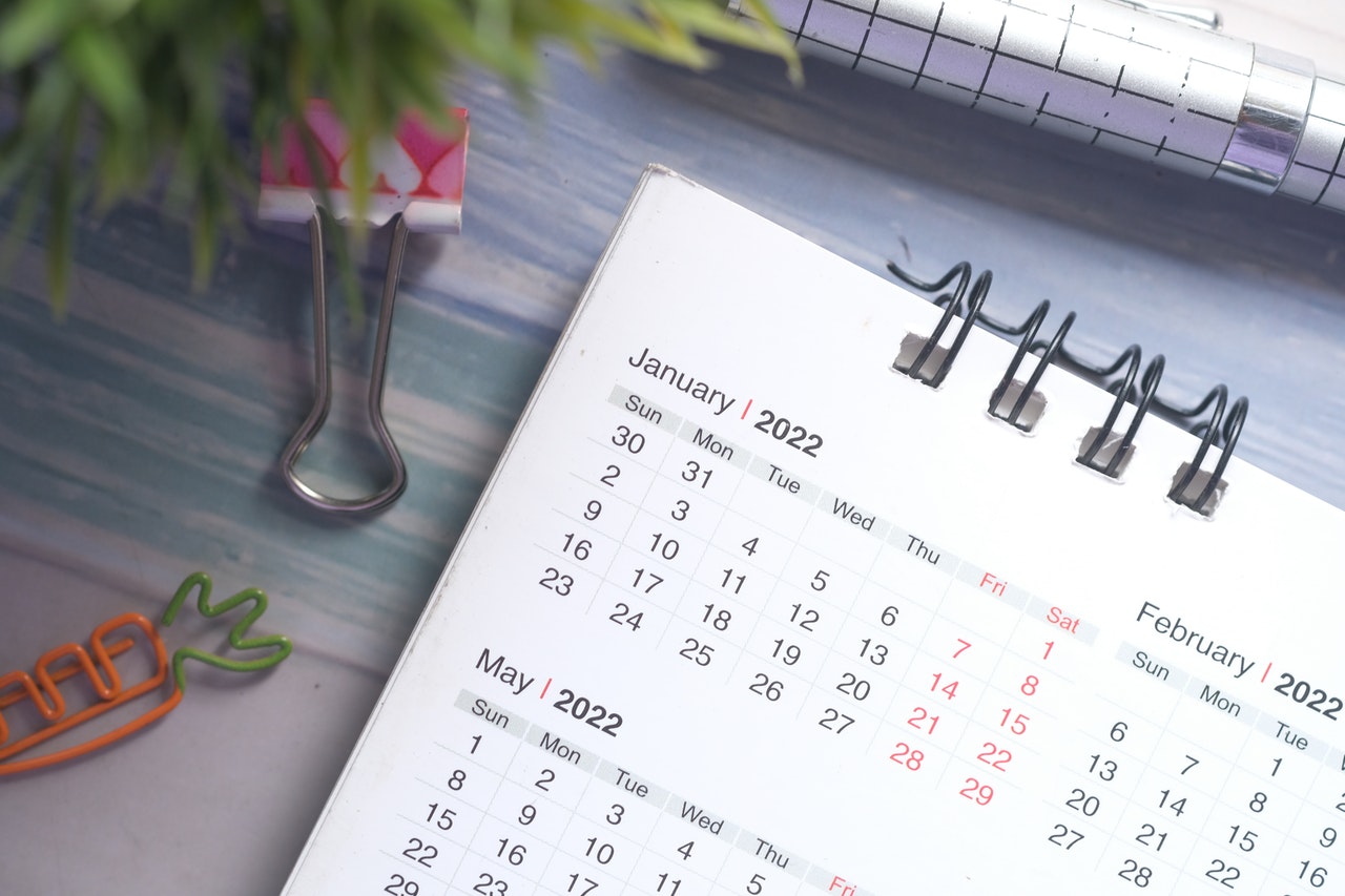 2022 planner calendar open on desk